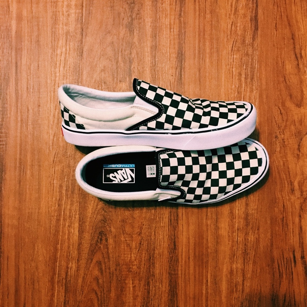 VANS CHECKERED SHOES, BARELY WORN, CHEAP
